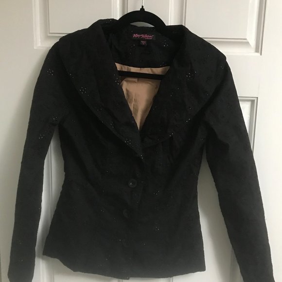 Betsey Johnson Black Embroidered Eyelet Jacket Blazer - Picture 1 of 2